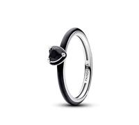 PANDORA ME Anillo con corazón en plata de ley con cristal negro y esmalte negro, talla 56