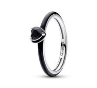 PANDORA ME Anillo con corazón en plata de ley con cristal negro y esmalte negro, talla 62