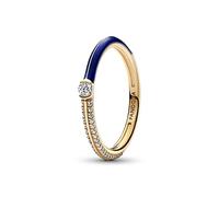 PANDORA ME Anillo con engaste pavé y azul chapado en oro de 14 quilates con circonitas cúbicas transparentes, talla 50