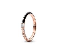 PANDORA ME Anillo con engaste pavé y negro chapado en oro rosa de 14 quilates con circonitas cúbicas transparentes y esmalte negro, talla 54