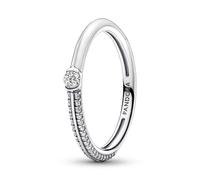 PANDORA ME Anillo de plata de ley con engaste pavé y blanco con esmalte blanco y circonitas cúbicas transparentes, talla 50
