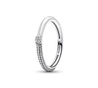 PANDORA ME Anillo de plata de ley con engaste pavé y blanco con esmalte blanco y circonitas cúbicas transparentes, talla 52