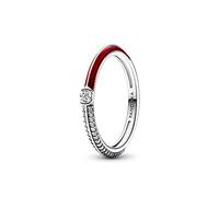 PANDORA ME Anillo de plata de ley con engaste pavé y rojo, con circonita cúbica transparente y esmalte rojo, talla 56