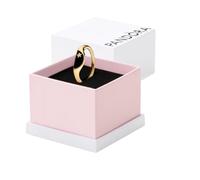 PANDORA ME Anillo de sello dividido chapado en oro de 14 quilates con circonita cúbica transparente y esmalte negro brillante, talla 60