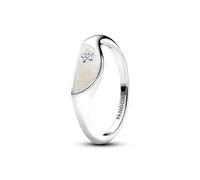 PANDORA ME Anillo de sello dividido de plata de ley con circonita cúbica transparente y esmalte blanco brillante