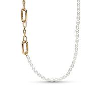 PANDORA ME Collar de eslabones y perlas cultivadas en agua dulce chapado en oro de 14 quilates, 45