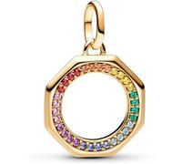 PANDORA ME Medallón con diseño de arcoíris chapado en oro de 14 quilates con cristales verde, rosa, azul, rojo, morado, naranja y amarillo