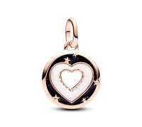 PANDORA ME Medallón con diseño de corazón chapado en oro rosa de 14 quilates con nácar artificial de biorresina blanca y esmalte negro brillante