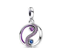 PANDORA ME Medallón con diseño de Ying y Yang de plata de ley con cristal estelar azul y morado real y esmalte morado
