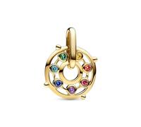 PANDORA ME Medallón con rueda de chakras chapado en oro de 14 quilates, circonita cúbica roja y cristales verde real, amarillo amanecer, verde hielo, azul estelar, morado real y naranja quemado