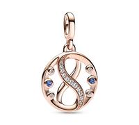 PANDORA ME Medallón con signo de infinito chapado en oro rosa de 14 quilates con circonita cúbica transparente y cristal azul estelar