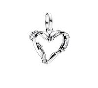 PANDORA Medallón de corazón de púas de plata de ley, compatible con pulseras ME y Moments, 793449C00, 3x17x18,6 mm, Plata de ley, No es una piedra preciosa