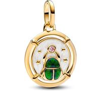 PANDORA Medallón de escarabajo ME, plata de ley con aleación de metal chapado en oro y circonitas, compatible con pulseras ME y Moments, 763413C01, talla única, Plata de ley, Circonita cúbica