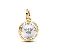 PANDORA Medallón de plata de ley con aleación chapada en oro y circonitas, compatible con pulseras ME y Moments, 763417C01, talla única, Plata de ley, circón