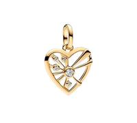 PANDORA Medallón de plata de ley con forma de corazón y rayos de metal chapado en oro de 14 quilates, circonita, compatible con pulseras ME y Moments, 763453C01, 2,2x15,4x15,2 mm, Plata de ley,