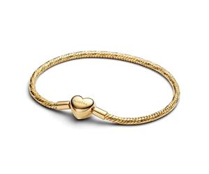 PANDORA Moments 564236C00-23 - Pulsera de eslabones de serpiente facetada con cierre de corazón, aleación de metal chapado en oro de 14 quilates, compatible con Moments, tamaño: 23 cm