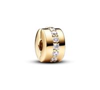 PANDORA Moments 761972C01 - Clip de plata de ley con aleación de metal chapada en oro de 14 quilates y circonitas, compatible con pulseras Moments, talla única, Plata de ley, Circonita cúbica