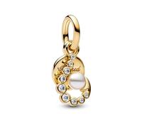 Pandora Moments 763891C01 - Medallón colgante de amanecer de plata de ley chapada en oro de 14 quilates con circonitas y perlas sintéticas, compatible con Me y Moments, 6x14,6x8,2 mm, Plata de ley