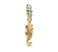PANDORA Moments 763895C01 - Colgante de caballito de mar hecho de plata de ley chapada en oro de 14 quilates con circonitas, compatible con Me y Moments