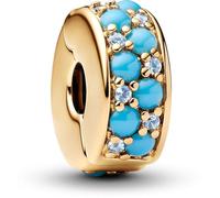 PANDORA Moments 763902C01 - Abalorio de clip de plata de ley chapada en oro de 14 quilates con cristales azul hielo y azul capri compatible con colgante Moments