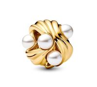 Pandora Moments 763915C01 - Colgante de plata de ley con aleación chapada en oro de 14 quilates y perlas artificiales, compatible con colgante Moments, 10,9x10,2x8,7 mm, Plata de ley, perla sintética