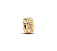 PANDORA Moments 764078C01 - Abalorio de clip acanalado de plata de ley con aleación de metal chapado en oro de 14 quilates y circonitas, compatible con Moments