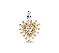 PANDORA Moments 764141C01 - Colgante doble de plata de ley con chapado en oro de 14 quilates y circonitas cúbicas, compatible con ME y Moments