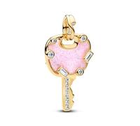 PANDORA Moments 764349C01 - Colgante grande con diseño de llave de amor rosa iridiscente con aleación de metal chapado en oro de 14 quilates y circonitas, compatible con ME y Moments