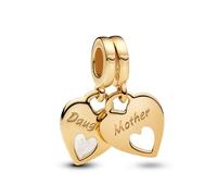 PANDORA Moments 769187C01 - Colgante de doble corazón de plata de ley con aleación chapada en oro, compatible con pulseras ME y Moments, talla única, Plata de ley, No es una piedra preciosa