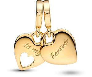 PANDORA Moments 769187C01 - Colgante de doble corazón de plata de ley con aleación chapada en oro, compatible con pulseras ME y Moments, talla única, Plata de ley, No es una piedra preciosa