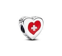 PANDORA Moments 792015C00_E061 - Colgante de corazón con bandera de Suiza de plata de ley, compatible con pulseras Moments, talla única, Plata de ley, No es una piedra preciosa