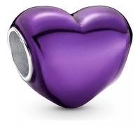 PANDORA Moments 793337C01 - Colgante de corazón metálico violeta de plata de ley, compatible con pulseras Moments, talla única, Plata de ley, No es una piedra preciosa