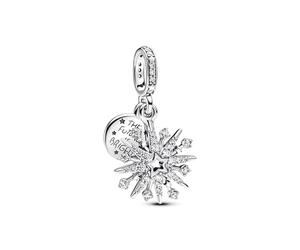 PANDORA Moments 793512C01 Breloque Double en Argent Sterling Avec Motif de feu d'artifice scintillant Avec zircone, Compatible Avec Les Bracelets Moments et ME, Klar, Argent Sterling, Zircone cubique