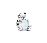 PANDORA Moments 793589C01 - Colgante de oso polar de plata de ley con ópalo sintético, compatible con pulseras Moments, Weiß, Plata de ley, Ópalo