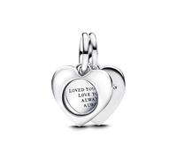 PANDORA Moments 793671C00 - Colgante doble con forma de corazón grabable en plata de ley, compatible con pulseras Moments y ME