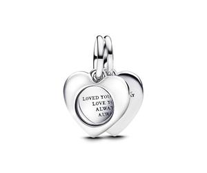 PANDORA Moments 793671C00 - Colgante doble con forma de corazón grabable en plata de ley, compatible con pulseras Moments y ME