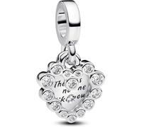 PANDORA Moments 793765C01 - Colgante de doble corazón de plata de ley con circonitas, compatible con pulseras Me y Moments, 4,3x 11,8x 11,3 mm, Plata de ley, Zirconia cúbica