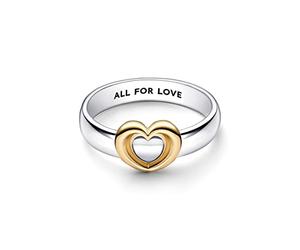 Pandora Moments Anillo con diseño de corazón de plata de ley y chapado en oro de 14 quilates, talla 56