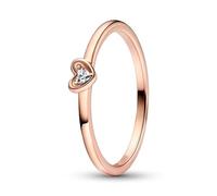 Pandora Moments Anillo con diseño de corazón radiante chapado en oro rosa de 14 quilates con circonitas cúbicas transparentes, talla 50