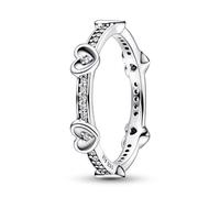 PANDORA Moments Anillo con diseño de corazones de plata de ley con circonita cúbica transparente