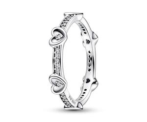 PANDORA Moments Anillo con diseño de corazones de plata de ley con circonita cúbica transparente