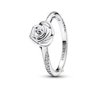 Pandora Moments Anillo con diseño de rosa de plata de ley con circonitas cúbicas transparentes, talla 48