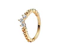 PANDORA Moments Anillo con diseño de tiara real chapado en oro de 14 quilates con circonitas cúbicas transparentes