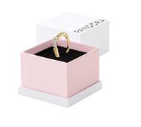 Pandora Moments Anillo con diseño de tiara real chapado en oro de 14 quilates con circonitas cúbicas transparentes, talla 60