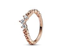Pandora Moments Anillo con diseño de tiara real chapado en oro rosa de 14 quilates con circonitas cúbicas transparentes, talla 48