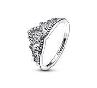 Pandora Moments Anillo con diseño de tiara real de plata de ley con circonitas cúbicas transparentes, talla 50