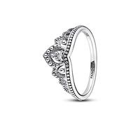 Pandora Moments Anillo con diseño de tiara real de plata de ley con circonitas cúbicas transparentes, talla 52