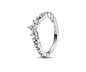 Pandora Moments Anillo con diseño de tiara real de plata de ley con circonitas cúbicas transparentes, talla 50