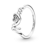 Pandora Moments Anillo con engaste pavé con diseño de corazón e inscripción «Mom» de plata de ley con circonitas cúbicas transparentes, talla 52