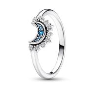 Pandora Moments Celestial Anillo con diseño de luna centelleante de plata de ley con cristal azul noche y circonitas cúbicas transparentes, talla 48